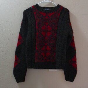 Vintage 1980s Woolrich Woman Wool Sweater – Red & Black Nordic Knit – Size M
